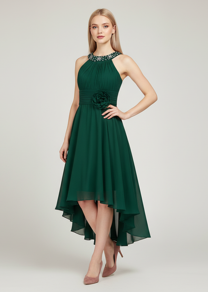 Mintgruenes Jugendweihe Kleid Hi-Low Ruched fuer Kinder - Ansicht 1