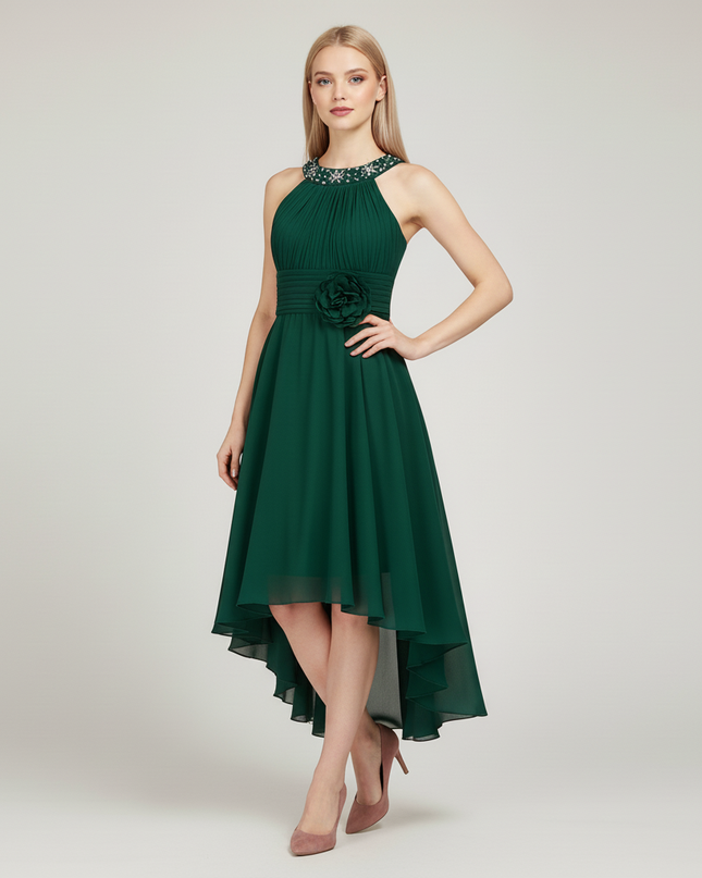 Mintgruenes Jugendweihe Kleid Hi-Low Ruched fuer Kinder - Ansicht 3