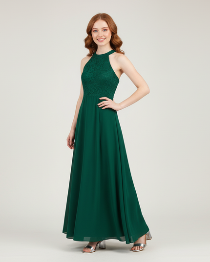 Mintgruenes Jugendweihe Kleid Lang Spitze Halter Kinder - Ansicht 1