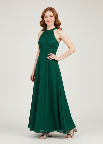 Mintgruenes Jugendweihe Kleid Lang Spitze Halter Kinder - Ansicht 1