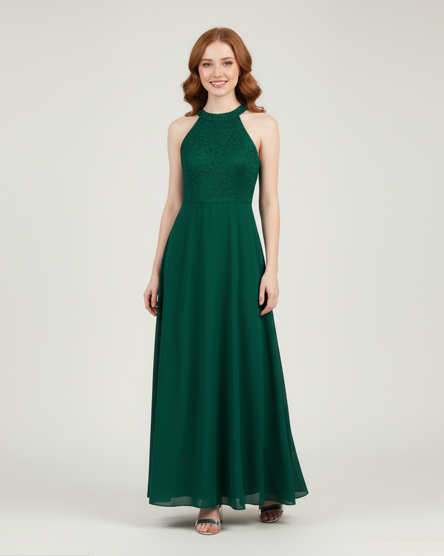 Mintgruenes Jugendweihe Kleid Lang Spitze Halter Kinder - Ansicht 5