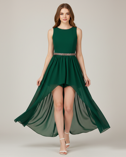 Mintgruenes Jugendweihe Kleid Perlen Asymmetrisch - Ansicht 1