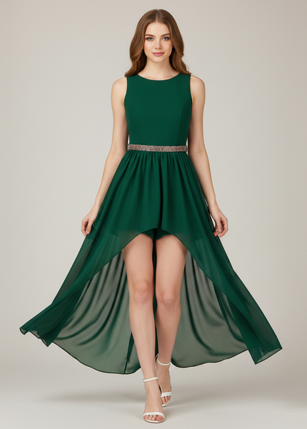 Mintgruenes Jugendweihe Kleid Perlen Asymmetrisch - Ansicht 1