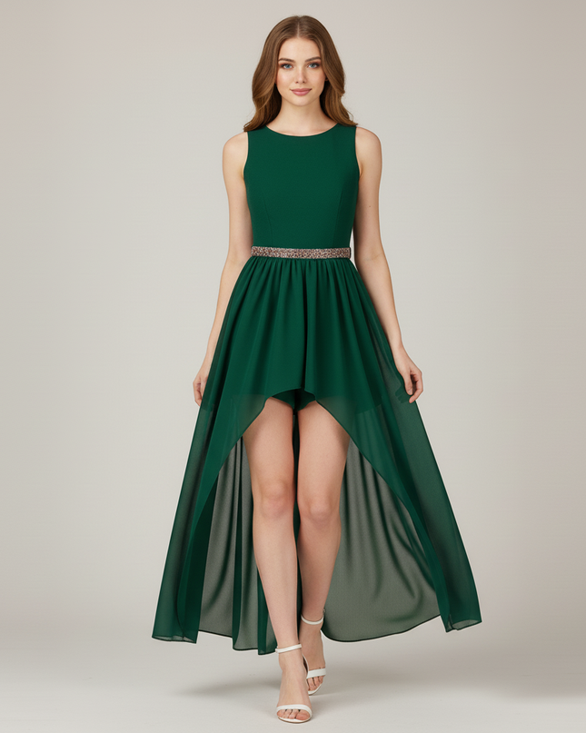 Mintgruenes Jugendweihe Kleid Perlen Asymmetrisch - Ansicht 5