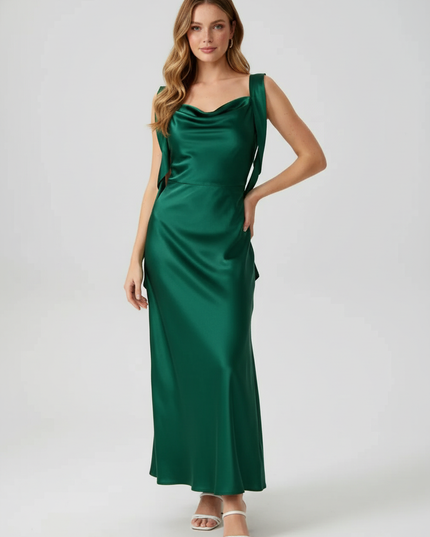 Mintgruenes Jugendweihe Kleid Satin Ruched mit Ruescheln - Ansicht 1