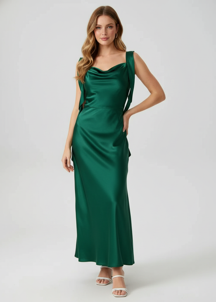 Mintgruenes Jugendweihe Kleid Satin Ruched mit Ruescheln - Ansicht 1