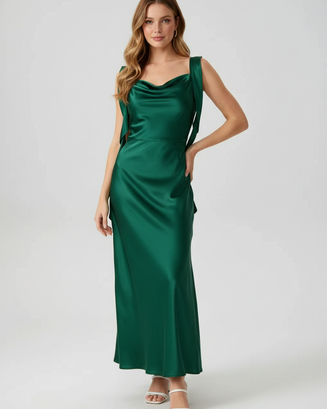 Mintgruenes Jugendweihe Kleid Satin Ruched mit Ruescheln - Ansicht 1