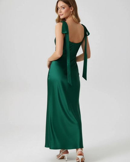 Mintgruenes Jugendweihe Kleid Satin Ruched mit Ruescheln - Ansicht 2