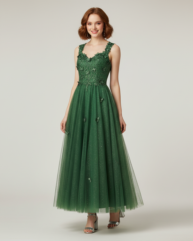 Olivgruenes Jugendweihe Kleid Abschlussball - A-Linie Lang - Ansicht 1