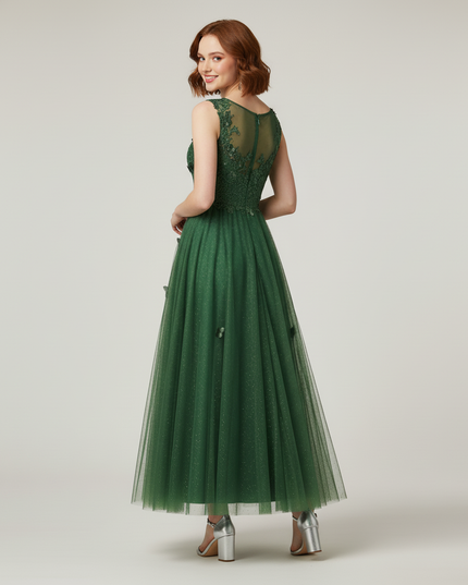 Olivgruenes Jugendweihe Kleid Abschlussball - A-Linie Lang - Ansicht 2