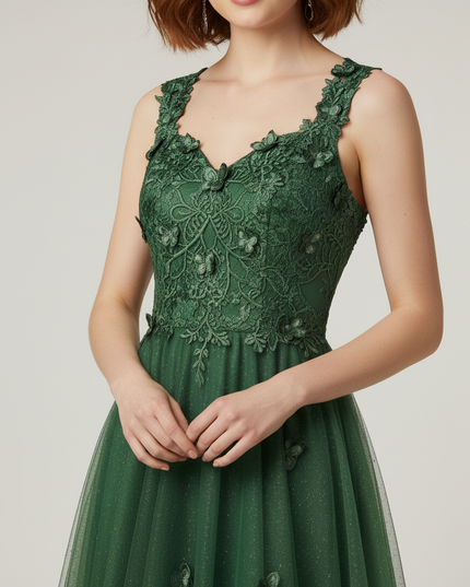 Olivgruenes Jugendweihe Kleid Abschlussball - A-Linie Lang - Ansicht 4