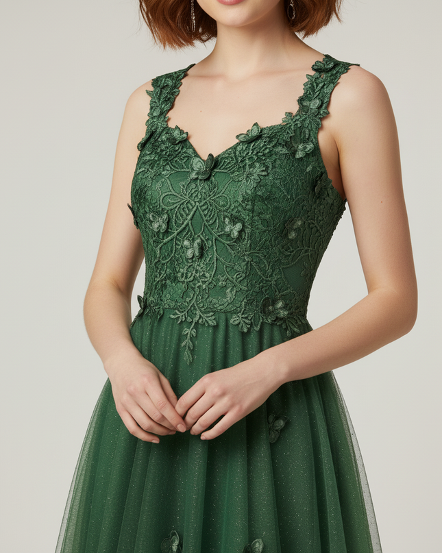 Olivgruenes Jugendweihe Kleid Abschlussball - A-Linie Lang - Ansicht 4