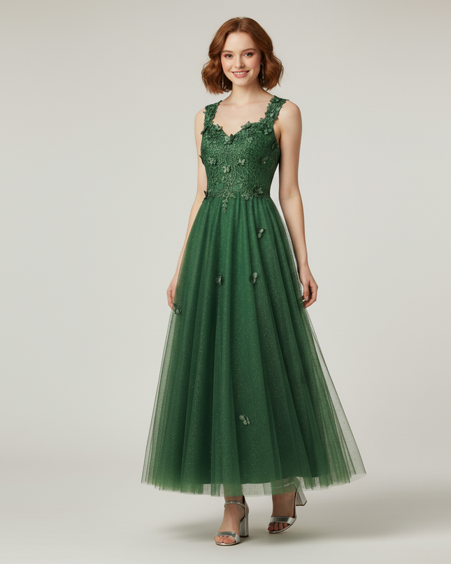 Olivgruenes Jugendweihe Kleid Abschlussball - A-Linie Lang - Ansicht 5