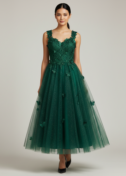 Salbeigruenes Jugendweihe Kleid Lang - A-Linie Abschlussball - Ansicht 1