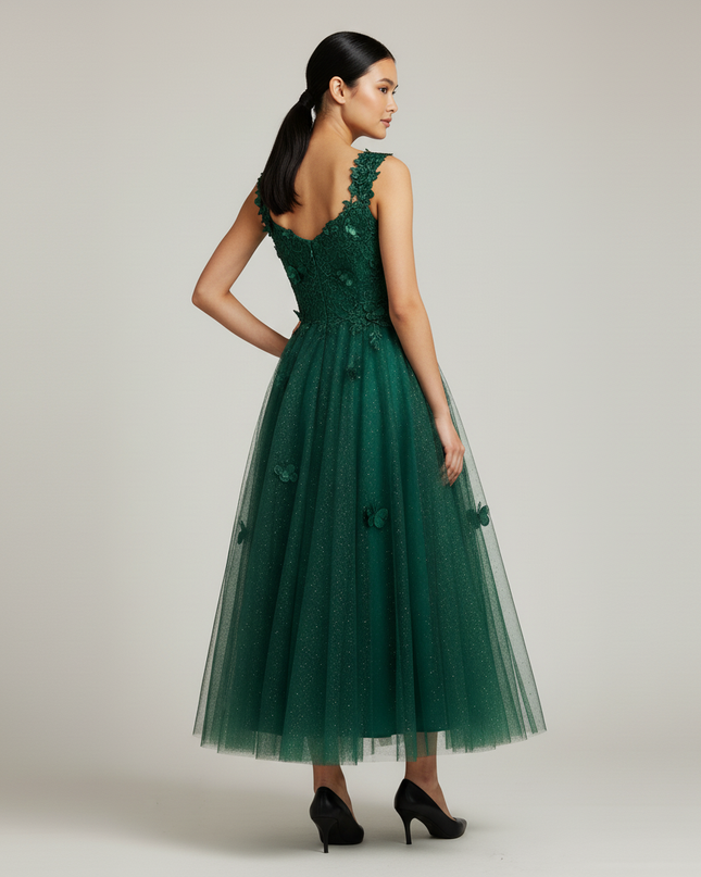 Salbeigruenes Jugendweihe Kleid Lang - A-Linie Abschlussball - Ansicht 2