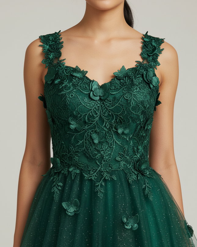 Salbeigruenes Jugendweihe Kleid Lang - A-Linie Abschlussball - Ansicht 4