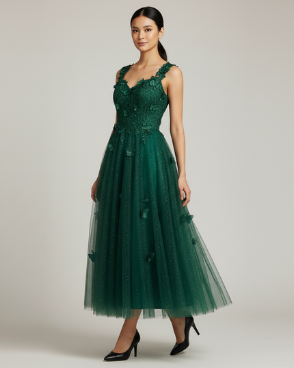 Salbeigruenes Jugendweihe Kleid Lang - A-Linie Abschlussball - Ansicht 5